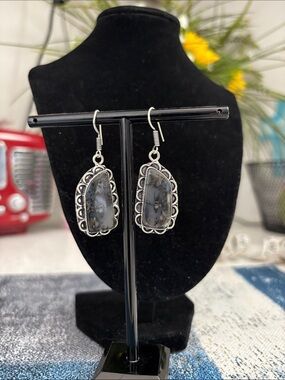 Sterling Silver Stick Agate Gemstone Drop Dangle Earrings